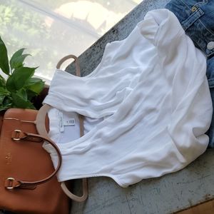 White House Black Market Sheer Cross Over Blouse. Bright White